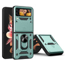 For Samsung Galaxy Z Flip4 Lanyard Slide Camshield Ring Phone Case(Dark Green)