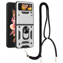 For Samsung Galaxy Z Flip4 Lanyard Slide Camshield Ring Phone Case(Silver)