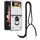 For Samsung Galaxy Z Flip4 Lanyard Slide Camshield Card Phone Case(White)