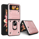 For Samsung Galaxy Z Flip4 Lanyard Slide Camshield Card Phone Case(Rose Gold)