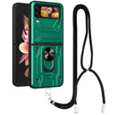 For Samsung Galaxy Z Flip4 Lanyard Slide Camshield Card Phone Case(Dark Green)