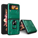 For Samsung Galaxy Z Flip4 Lanyard Slide Camshield Card Phone Case(Dark Green)