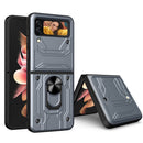 For Samsung Galaxy Z Flip4 Lanyard Slide Camshield Card Phone Case(Titanium Silver Gray)