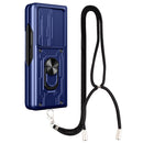 For Samsung Galaxy Z Fold4 Lanyard Slide Camshield Card Phone Case(Royal Blue)