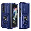 For Samsung Galaxy Z Fold4 Lanyard Slide Camshield Card Phone Case(Royal Blue)