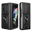 For Samsung Galaxy Z Fold4 Lanyard Slide Camshield Card Phone Case(Black)