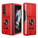 For Samsung Galaxy Z Fold4 Lanyard Slide Camshield Card Phone Case(Red)