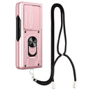 For Samsung Galaxy Z Fold4 Lanyard Slide Camshield Card Phone Case(Rose Gold)