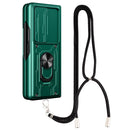 For Samsung Galaxy Z Fold4 Lanyard Slide Camshield Card Phone Case(Dark Green)
