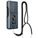 For Samsung Galaxy Z Fold4 Lanyard Slide Camshield Card Phone Case(Titanium Silver Gray)