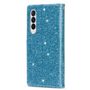 For Samsung Galaxy Z Fold 4 Multi-card Slots Laser Carving Glitter Zipper Leather Case(Sky Blue)