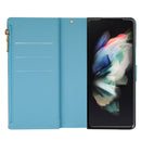 For Samsung Galaxy Z Fold 4 Multi-card Slots Laser Carving Glitter Zipper Leather Case(Sky Blue)