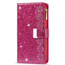 For Samsung Galaxy Z Fold 4 Multi-card Slots Laser Carving Glitter Zipper Leather Case(Rose Red)