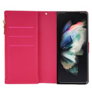 For Samsung Galaxy Z Fold 4 Multi-card Slots Laser Carving Glitter Zipper Leather Case(Rose Red)