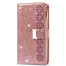 For Samsung Galaxy Z Fold 4 Multi-card Slots Laser Carving Glitter Zipper Leather Case(Rose Gold)