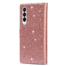 For Samsung Galaxy Z Fold 4 Multi-card Slots Laser Carving Glitter Zipper Leather Case(Rose Gold)