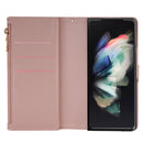 For Samsung Galaxy Z Fold 4 Multi-card Slots Laser Carving Glitter Zipper Leather Case(Rose Gold)