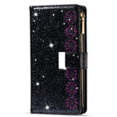 For Samsung Galaxy Z Fold 4 Multi-card Slots Laser Carving Glitter Zipper Leather Case(Black)