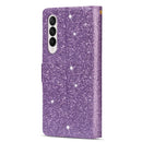 For Samsung Galaxy Z Fold 4 Multi-card Slots Laser Carving Glitter Zipper Leather Case(Purple)