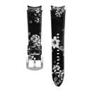 For Samsung Galaxy Watch5 Pro 45mm/5 44mm/5 40mm Genuine Leather Watch Band(Black Grey Flowers)