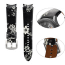 For Samsung Galaxy Watch5 Pro 45mm/5 44mm/5 40mm Genuine Leather Watch Band(Black Grey Flowers)