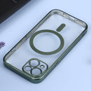 For iPhone 14 MagSafe Electroplating Straight TPU Phone Case (Dark Green)