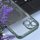 For iPhone 14 MagSafe Electroplating Straight TPU Phone Case (Dark Green)