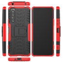 For Sony Xperia 1 II Tire Texture Shockproof TPU+PC Protective Case with Holder(Red)