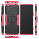 For Sony Xperia 1 II Tire Texture Shockproof TPU+PC Protective Case with Holder(Rose Red)