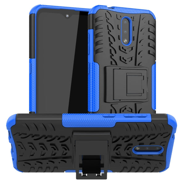 For Nokia 2.3 Tire Texture Shockproof TPU+PC Protective Case with Holder(Blue)