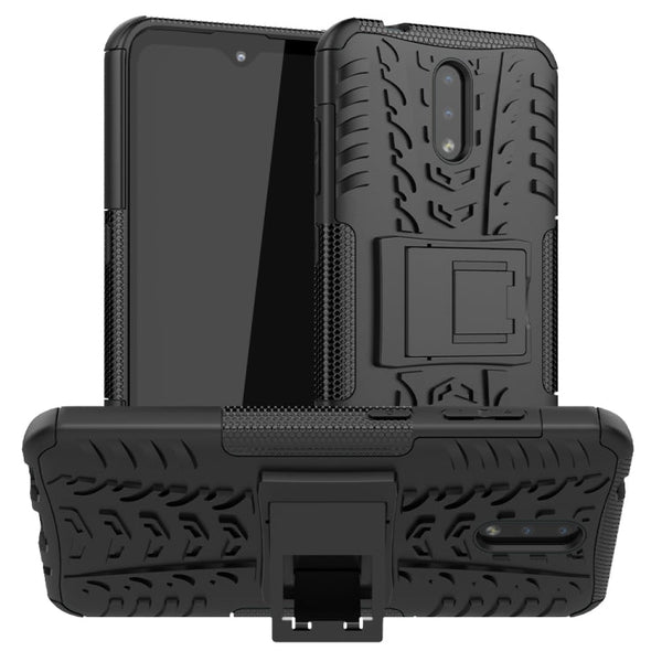 For Nokia 2.3 Tire Texture Shockproof TPU+PC Protective Case with Holder(Black)
