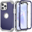 3 in 1 Shockproof Phone Case For iPhone 14 Pro(Navy Blue)