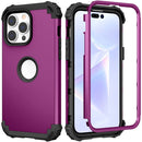 3 in 1 Shockproof Phone Case For iPhone 14 Pro(Dark Purple)