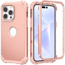 3 in 1 Shockproof Phone Case For iPhone 14 Pro(Rose Gold)