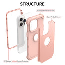 For iPhone 14 Pro Max 3 in 1 Shockproof Phone Case (Rose Gold)