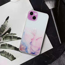 For iPhone 14 Hollow Marble Pattern TPU Straight Edge Fine Hole Protective Case (Pink)