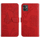 For Motorola Moto G32 HT03 Skin Feel Butterfly Embossed Flip Leather Phone Case(Red)