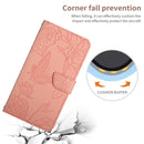 For Motorola Moto G32 HT03 Skin Feel Butterfly Embossed Flip Leather Phone Case(Pink)