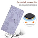 For Motorola Moto G32 HT03 Skin Feel Butterfly Embossed Flip Leather Phone Case(Purple)
