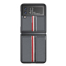 For Samsung Galaxy Z Flip4 Litchi Texture Genuine Leather Color Strip Phone Case(Grey)