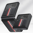 For Samsung Galaxy Z Flip4 Litchi Texture Genuine Leather Color Strip Phone Case(Black)
