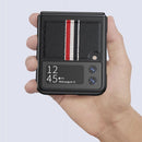 For Samsung Galaxy Z Flip4 Litchi Texture Genuine Leather Color Strip Phone Case(Black)