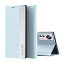 For Xiaomi 12 Lite Side Electroplated Magnetic Leather Phone Case with Holder(Light Blue)