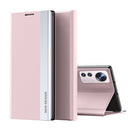 For Xiaomi 12 Lite Side Electroplated Magnetic Leather Phone Case with Holder(Pink)