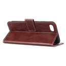 For iPhone SE 2022 / SE 2020 Vintage Crazy Horse PU + + Left and Right Leather Case with Photo Frame & Bracket & Front and Back Buckle(Brown)