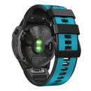 For Garmin Fenix 7 Vertical Stripes Two-color Silicone Watch Band(Sky Blue Black)