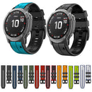 For Garmin Fenix 7 Vertical Stripes Two-color Silicone Watch Band(Sky Blue Black)
