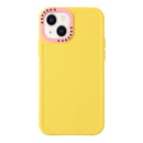 For iPhone 14 Plus Color Contrast Lens Frame TPU Phone Case (Yellow+Light Pink)