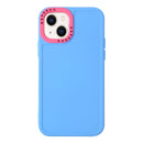 For iPhone 14 Plus Color Contrast Lens Frame TPU Phone Case (Sky Blue+Rose Red)
