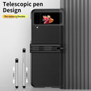 For Samsung Galaxy Z Flip4 Litchi Texture Leather Hinged Electroplated Phone Case with Pen(Black)